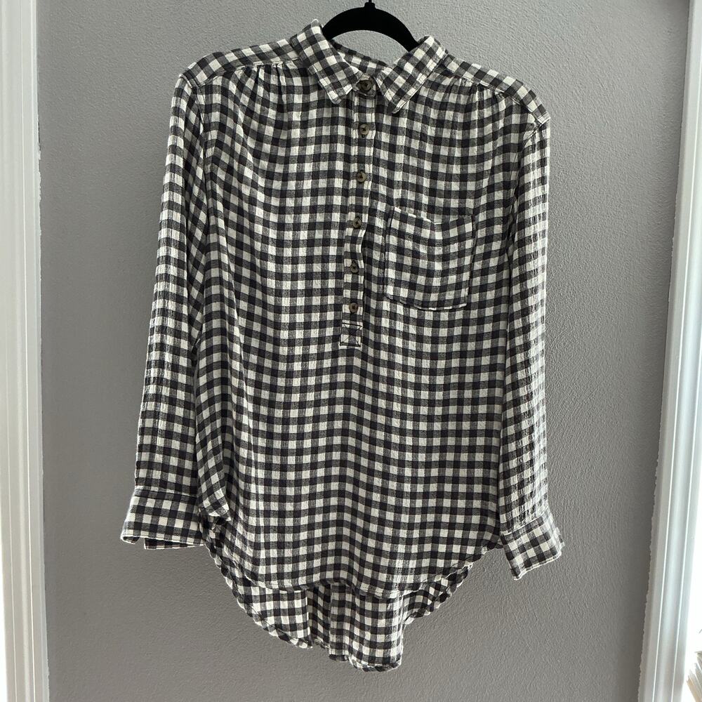 by Anthropologie Black White Split Back Button Up‎ Plaid Flannel XS